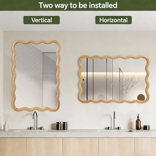GDFStudio 20"x30" Wavy Rectangle Solid Wood Frame Mirror, Bohemian Decorative - Image 5
