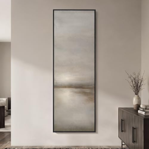 Large Framed Neutral Landscape Abstract Wall Art, Long Vertical 20x60 In by Cuspin