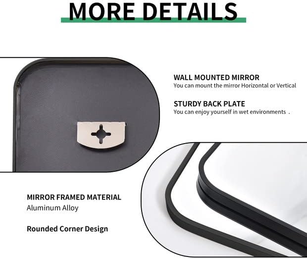 DESBING Black Bathroom Mirror, Decorative Rectangular Vanity Mirror - Image 6