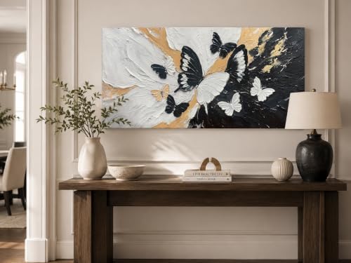 Arjun Butterfly Wall Art Black and White Canvas Textured Large Size 40"x20" - Image 4