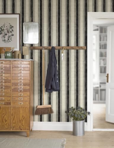 Safiyya Peel and Stick Wallpaper Black and Cream White 17.3"x393" Hand-Painted - Image 4