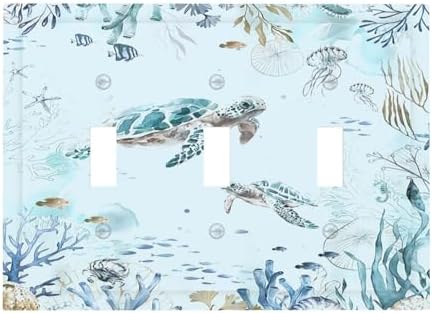 Decorative Switch Plates Teal Blue Ocean Sea Turtle Seabed Plants 3 Gang Wall by Lightswitchcovers
