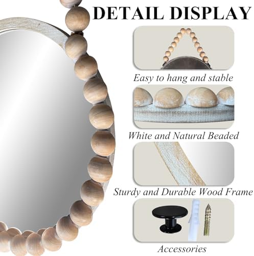POZINO Wood Round Mirror, Boho Circle Mirror - Image 4