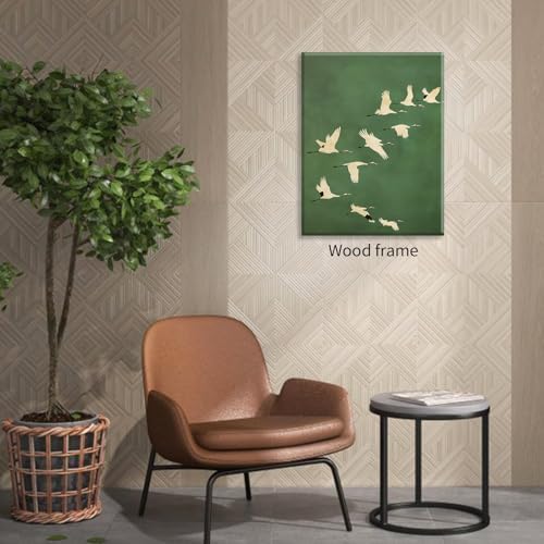 Emerald Green Gold Cranes Wall Art Japanese Bird Poster 12X16 inch Framed - Image 5