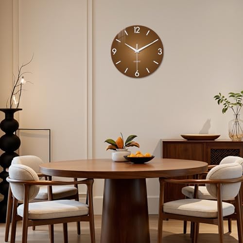 XFM Modern Glass Wall Clock for Living Room 14 Inch Brown - Image 5