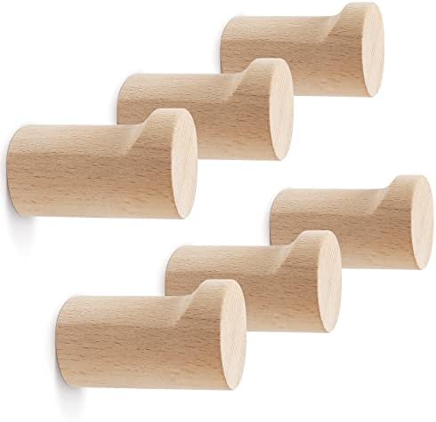 bsdonte Wood Wall Hooks 6 Pack, Natural Wooden Coat Hooks Wall Mounted by bsdonte