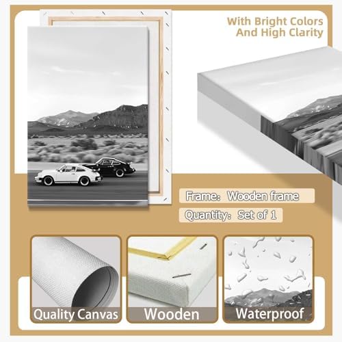 Retro Black And White Car Poster Supercar Canvas Wall Art Luxury Car Lover - Image 2
