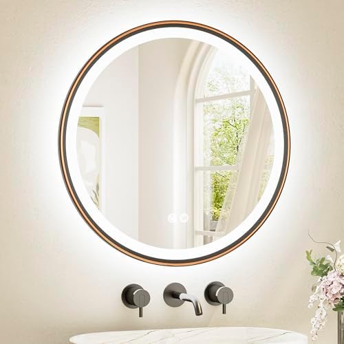 TETOTE Round Led Oil Rubbed Bronze Bathroom Mirror 24 Inch Circle Round Lighted by TETOTE