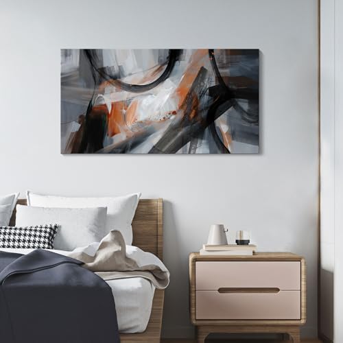 KLAKLA Abstract Canvas Wall Art Black Grey Orange Modern Picture - Image 4