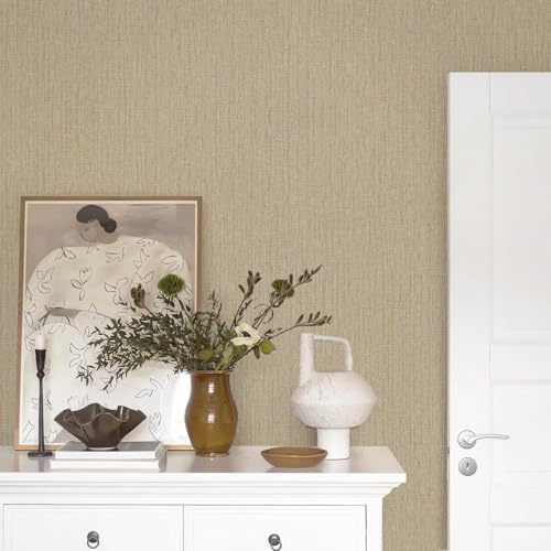 Livebor Grasscloth Peel and Stick Wallpaper Beige Brown Textured Contact Paper - Image 4