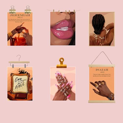 Black Womenl Pink Wall Art Aesthetic Set of 3, African American Black Girl - Image 5