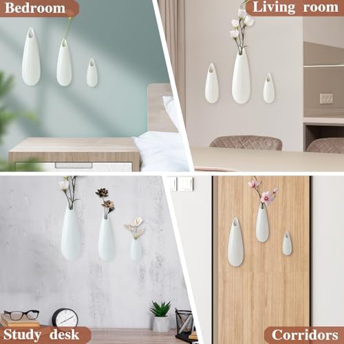 White Ceramic Wall Vases, 12 Inch, Teardrop Design - Image 5