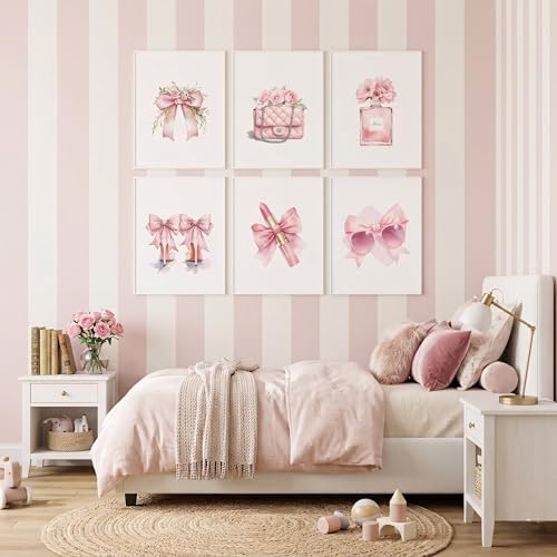 6Pcs Pink Bow Canvas Wall Art, Coquette Preppy Cute Bow Posters Prints Wall - Image 4