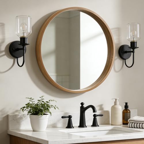 WallBeyond 28 Inch Natural Round Wood Mirror, Large Circle Wooden Frame Wall by WallBeyond