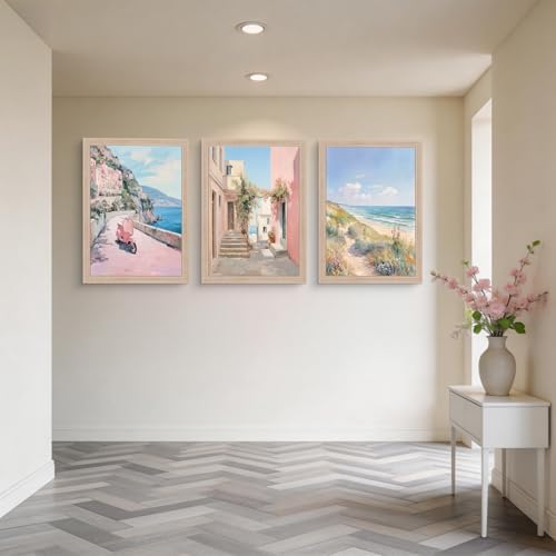 Pink Coastal Landscape Canvas Wall Art 3Pcs Framed Home Decor 24X16 Inch - Image 7