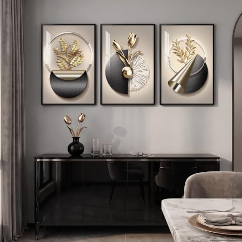 Framed Modern Elegant Luxury Gold Wall Art, 3 Piece 16x24 In - Image 3