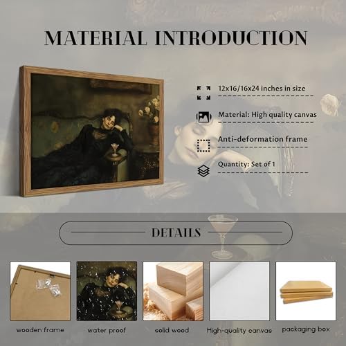 Framed Vintage Victorian Wall Art, Moody Woman Reclining on Sofa Canvas Poster - Image 5