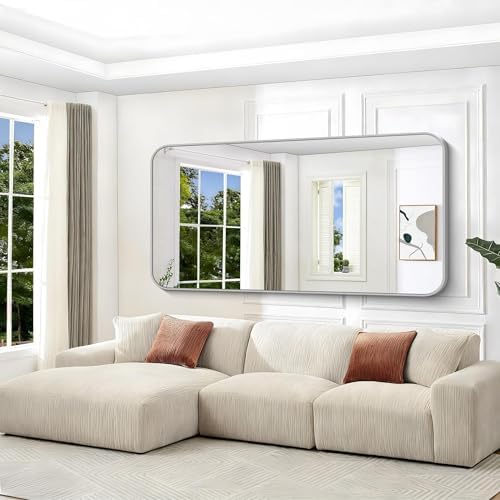 Silver Bathroom Mirror, 72 x 36 Inch Large Rectangle Mirror, Rectangular Vanity - Image 2