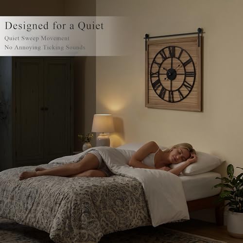 EMAX HOME 24 Inch Large Farmhouse Wall Clock, Unique Square Rustic Solid Wood - Image 5