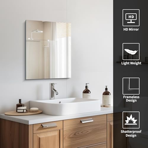 CILIBER Frameless Mirror 16"x20", Rectangle Bathroom Mirror, Shatterproof - Image 6