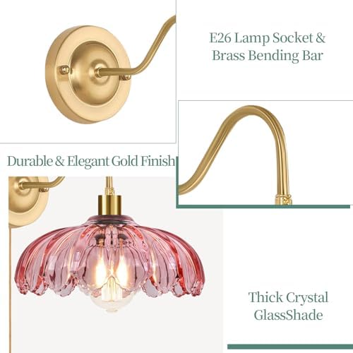 ZECOXOL Vintage Plug in Wall Sconces Set of Two, Glass Wall Sconces Lamps - Image 4
