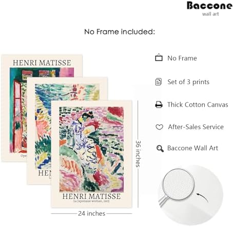 Henri Matisse Wall Art Set of 3 Matisse Poster Aesthetic Canvas Wall Art - Image 2