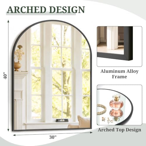 Arched Wall Mirror 40x30 Inch Black Bathroom Vanity Mirror - Image 3