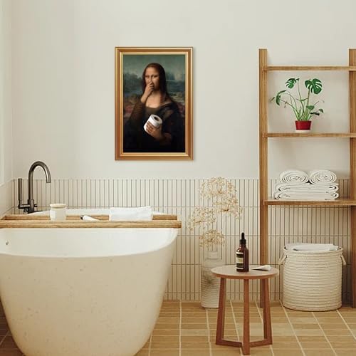 ICHZUMW Gold Framed Funny Mona Lisa Toilet Paper Canvas Wall Art, 16x24 In - Image 4