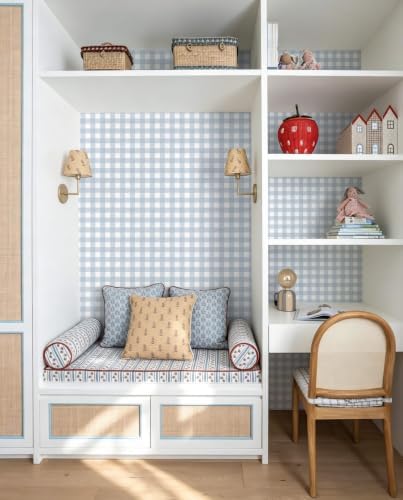 Heroad Light Blue Peel and Stick Wallpaper Gingham Checkered Contact Paper - Image 5