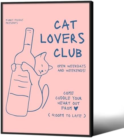 Cute Cat Alcohol Bottle Wall Art Funky Pink and Blue Aesthetic Poster 24x36 by OMANI