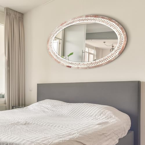20'' Oval Wall Mounted Mirror, Wood Decorative Circle Mirrors, Boho Mirrors - Image 5