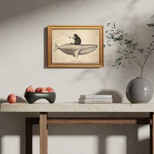 Vintage Gold Framed Funny Cat Wall Art, Retro Eclectic Paintings, Whimsical - Image 5