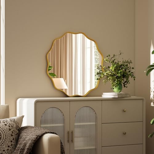 Round Scalloped Edge Wall Mirror 20 in Gold - Image 6
