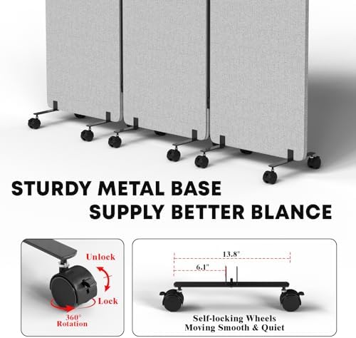 3 Panel Soundproof Room Divider W/Wheels, Office Divider - Image 3