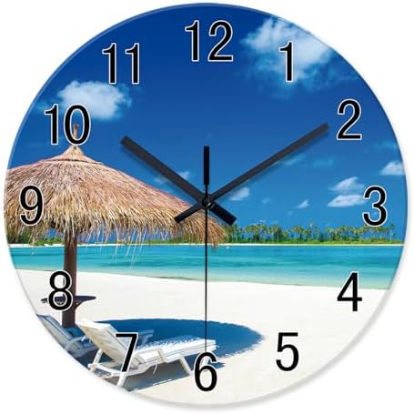 XFM Blue Beach Wall Clock 12 Inch Silent by XFMWallClock