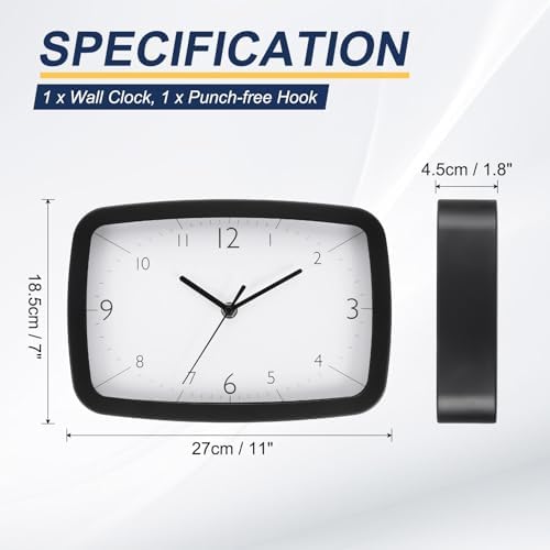 PATIKIL 11 Inch Rectangle Wall Clock, Silent Non-Ticking Modern Wall Clocks - Image 2