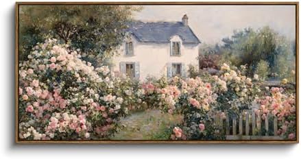 InSimSea Extra Large Framed Vintage Wall Art, Cottage Rose Garden by InSimSeaArt
