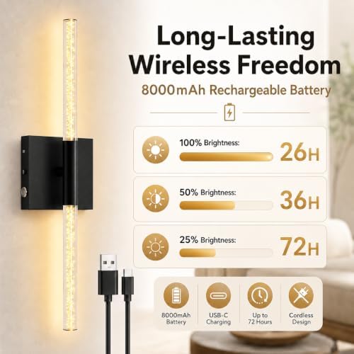 Battery Operated Wall Sconces Set of 2, Rechargeable Wireless Wall Lights - Image 5