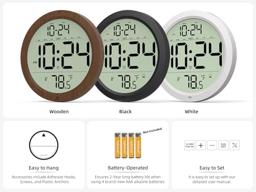 Digital Wall Clock Battery-Operated, 8 Inch Small Decorative Modern Wood Wall - Image 6
