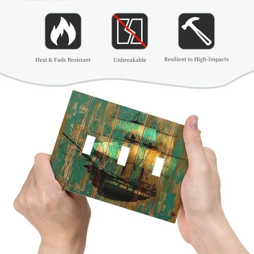 Decorative Switch Plates Rustic Green Wood Grain Sailboat 3 Gang Wall Plate - Image 6