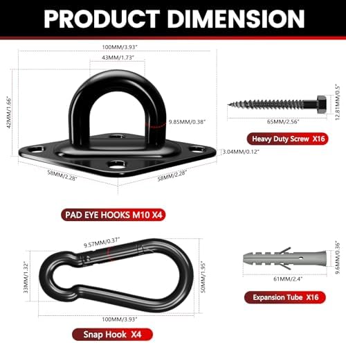 sprookber 304 Stainless Steel Pad Eye Snap Hook, M10 Ceiling Hook 1700Lb - Image 2