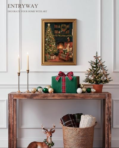 VIYYIEA Gold Framed Winter Christmas Canvas Wall Art, Cozy Christmas Bunny - Image 4