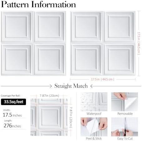 FunStick 17.5x276 White Peel and Stick Wallpaper White Faux 3D Tin Ceiling Tile - Image 5