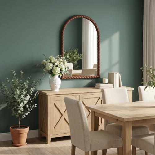 36"x24" Arched Solid Wood Farmhouse Decorative Wall Mirror - Image 6