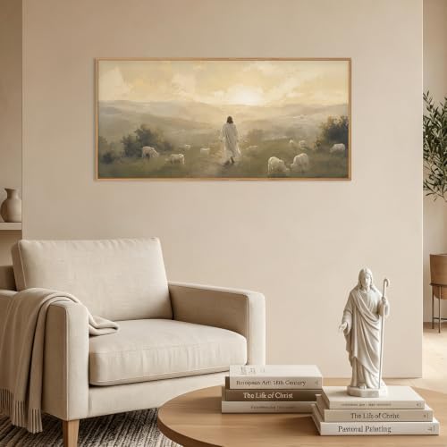 HLNIUC Vintage Jesus Lamb Framed Canvas Wall Art, Abstract Christian Bible - Image 6