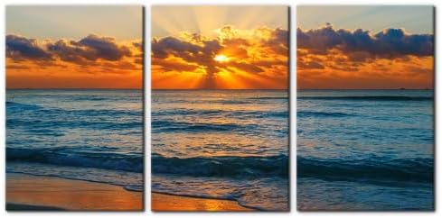 Pacimo 3 Pieces Sunset Tropical Beach Modern Canvas Wall Art Gallery Wrapped by Pacimo