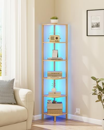 TUTOTAK Corner Shelf with LED Light, 6-Tier Corner Bookshelf - Image 6