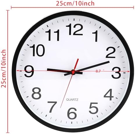 Black Wall Clock, Non Ticking 10 In, Quality Quartz Battery Operated - Image 2