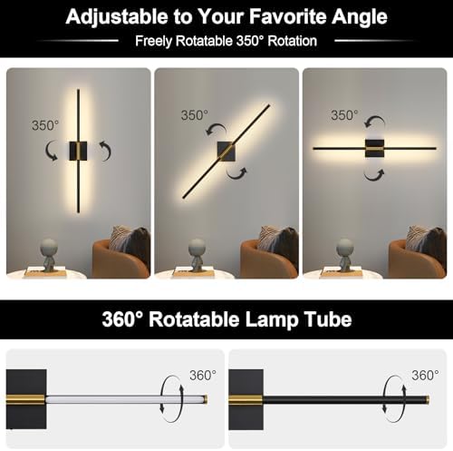 Wall Sconces Set of Two with Remote Control 29.1 in Dimmable Black Gold Battery - Image 6