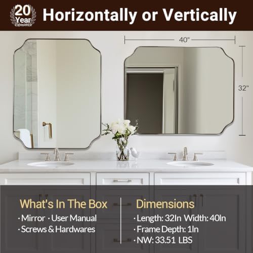 ANDY STAR 32x40 Brushed Nickel Scalloped Bathroom Wall Mirror - Image 2